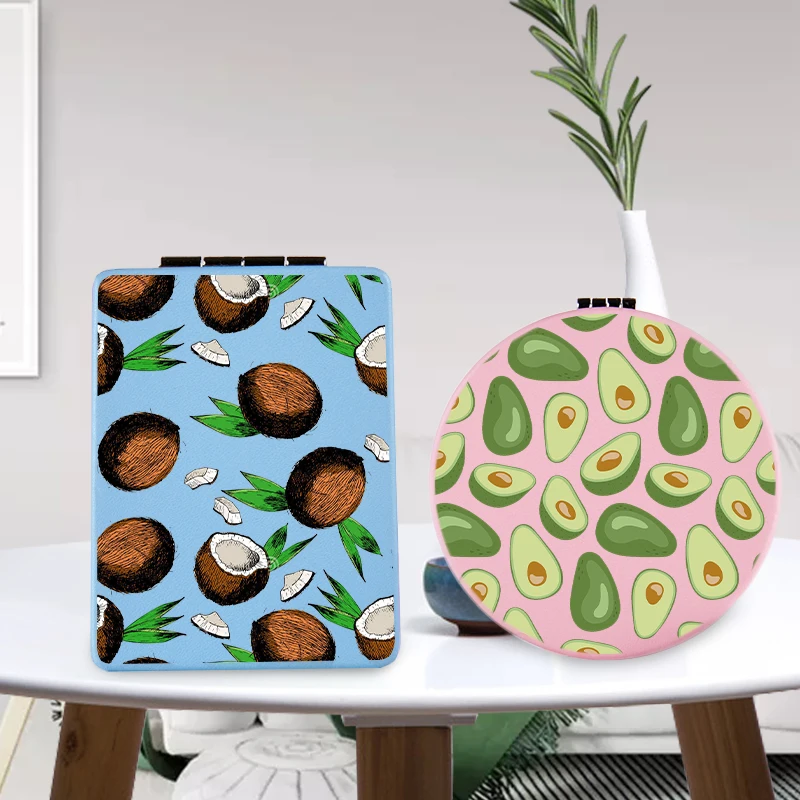 Зеркало для макияжа с авокадо двухстороннее складное увеличительное