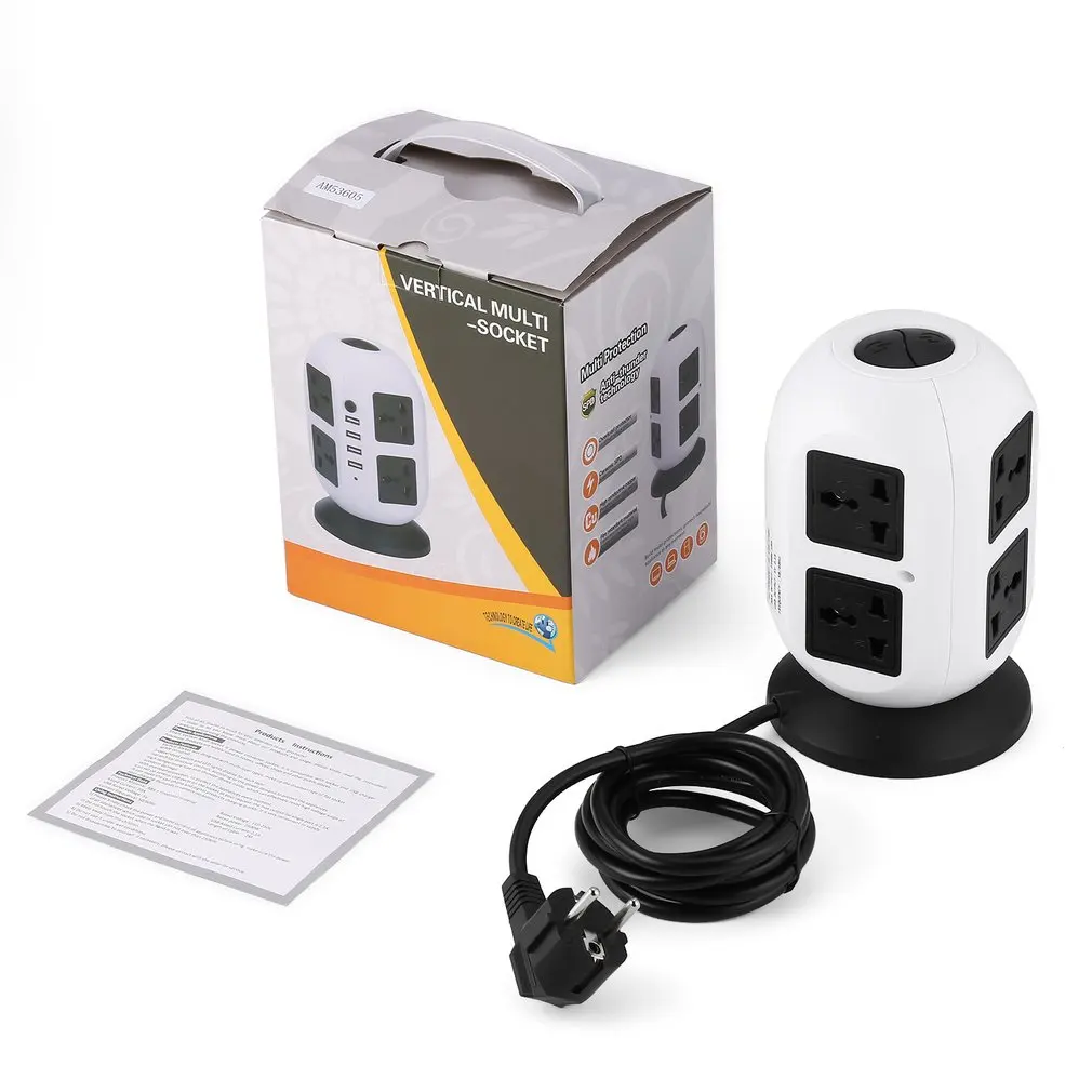 Штепсельная Вилка Tower Power Strip вертикальная умная розетка USB 8 выходная 4 usb порты с