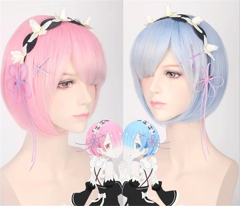 Женский парик для косплея из аниме life in a Different World of Zero graduted Ram Rem короткие прямые