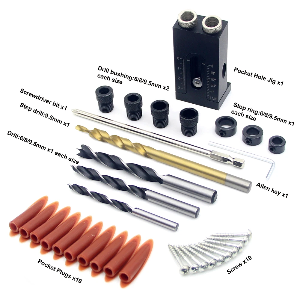 

6-9.5mm Pocket Hole Jig System Kit Adjustable Aluminum Alloy Oblique Hole Positioning Puncher Drill Guide Carpentry Accessories