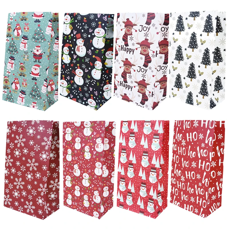 

5pcs 23cm Paper Package Bag Christmas Gift Wrapping Bags New Year Party Candy Cake Cookies Bag Pouch Snowflake Santa Pattern