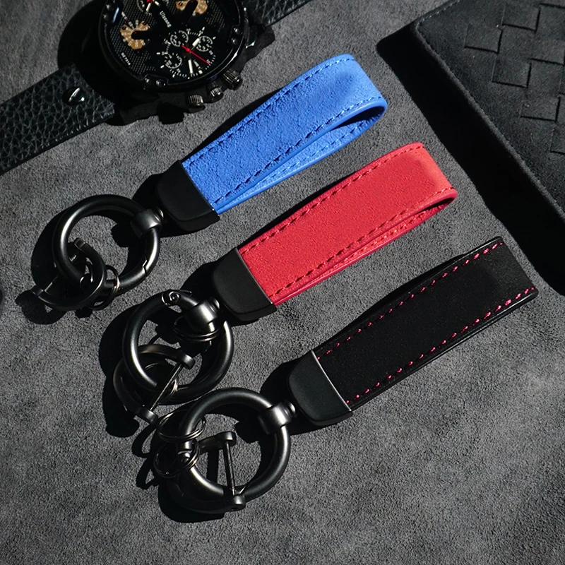 

High-end Fashion Leather Keychain For Logo D buckle Key Chain Rings Holder Car Styling Accessory Trinket Keyring With badge