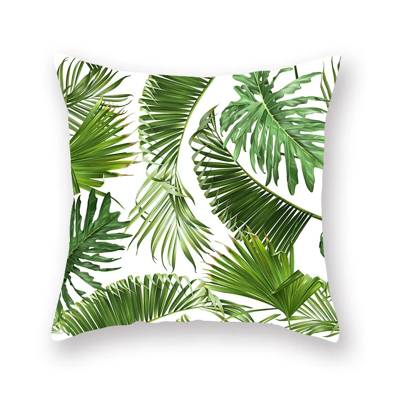 Наволочка для диванной подушки с тропическими зелеными растениями пальмовыми