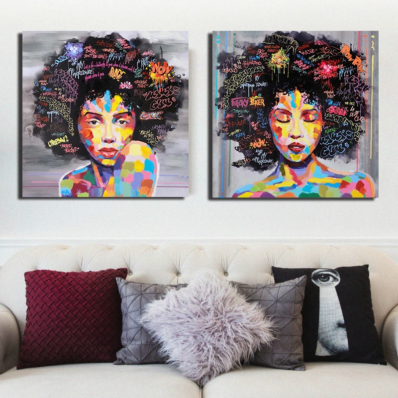 OUCAG граффити афро женщины Картина маслом современная фигура Холст плакат и