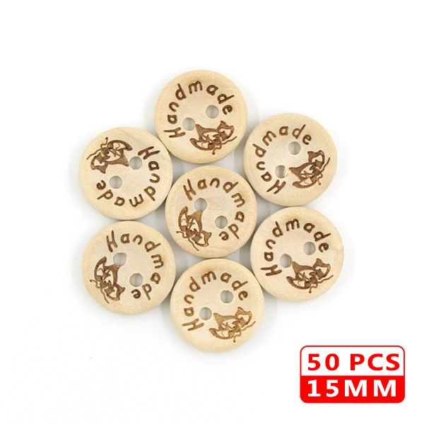 Butterfly 15mm Круглые пуговицы, 2 отверстия, деревянные пуговицы, прямоугольные пуговицы для шитья, аксессуары для одежды, пуговицы ручной работы для скрапбукинга, поделки, DIY50Pcs - Цвет: Butterfly 15mm