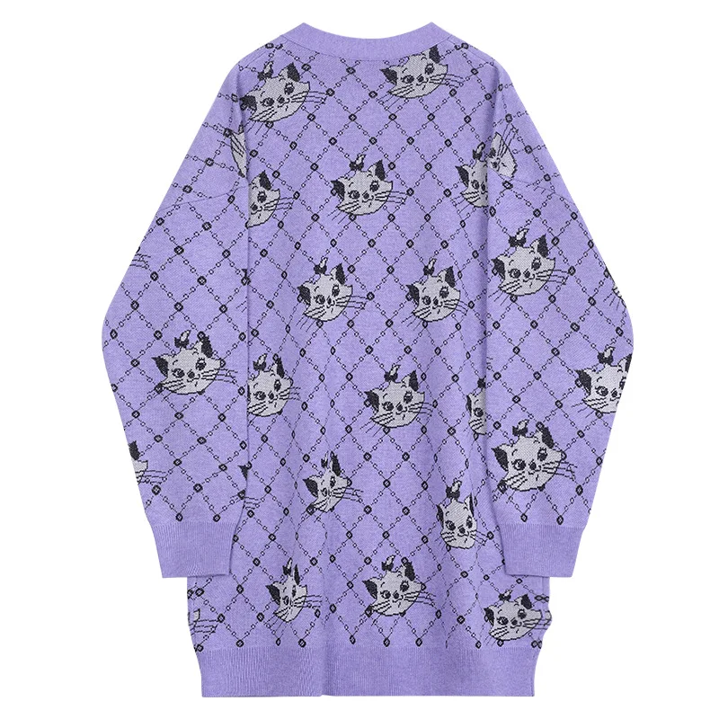 Женский трикотажный кардиган свободный пурпурный жакет оверсайз в стиле ретро