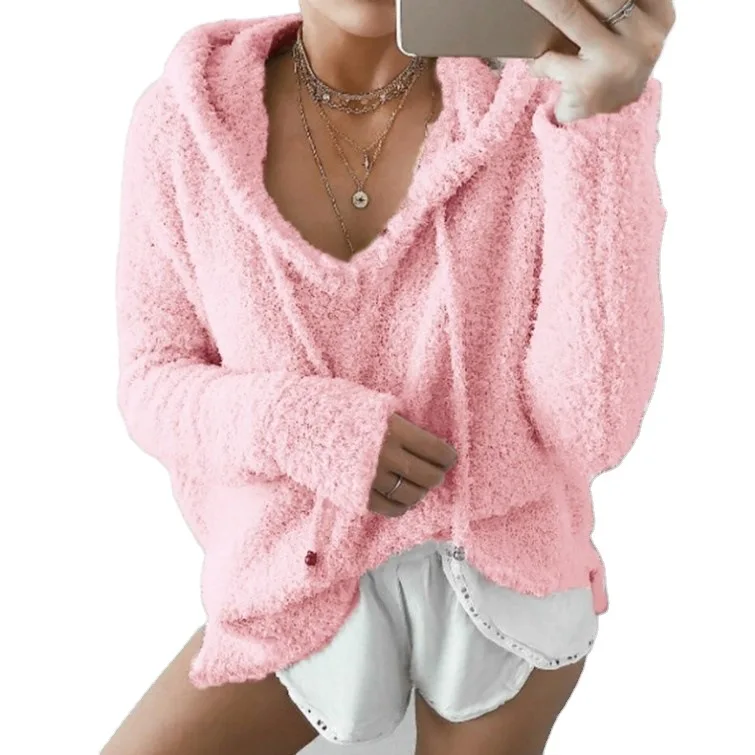 

2021Vogue of new fund of autumn pure color leisure sets mohair fleece hooded chenille fleece