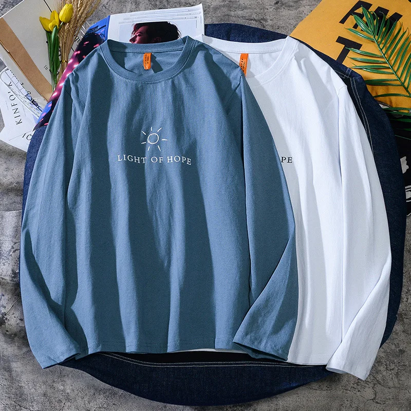 

Sun Alphabet Print Long Sleeve Men Tshirts Teenagers Student Casual All-Match 2xl 3xl Woman Oversized Harajuku Fashion Clothing