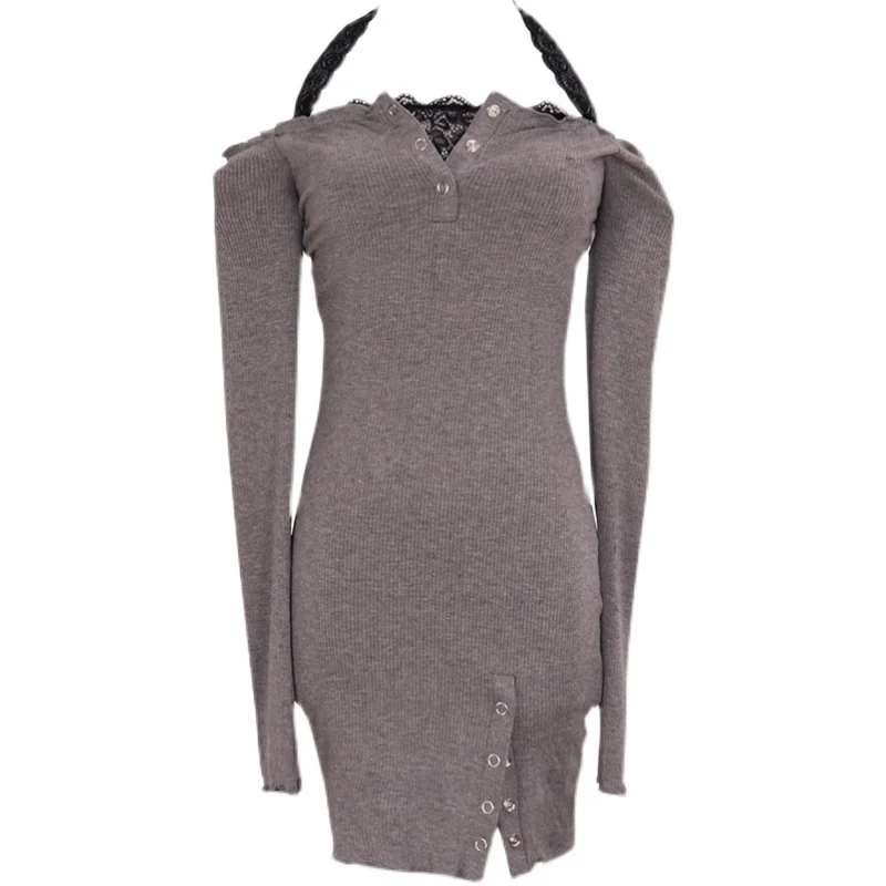 Женское облегающее платье с лямкой на шее кружевное ТРАПЕЦИЕВИДНОЕ ПЛАТЬЕ во