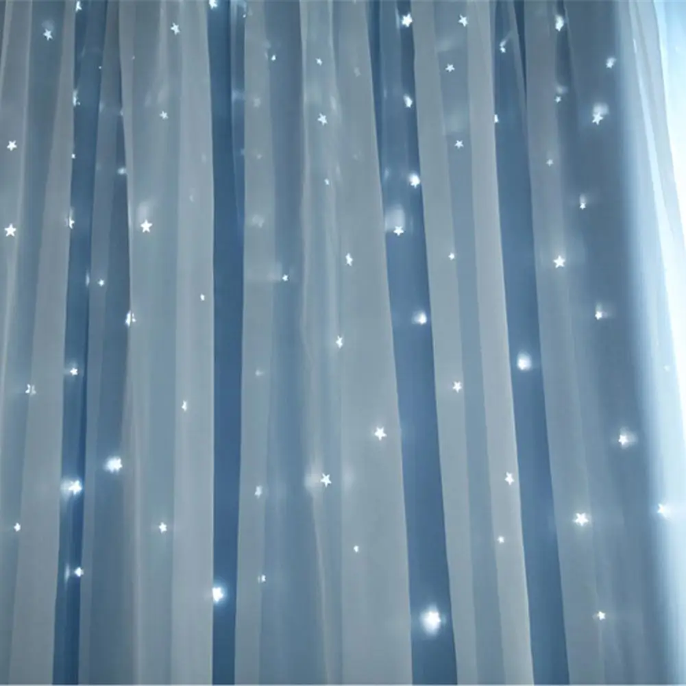 

Double Layer Gauze Stars Curtains Hollowed Out Shading Nordic Style Romantic Decorative Bay Home Window Curtain For Living Room