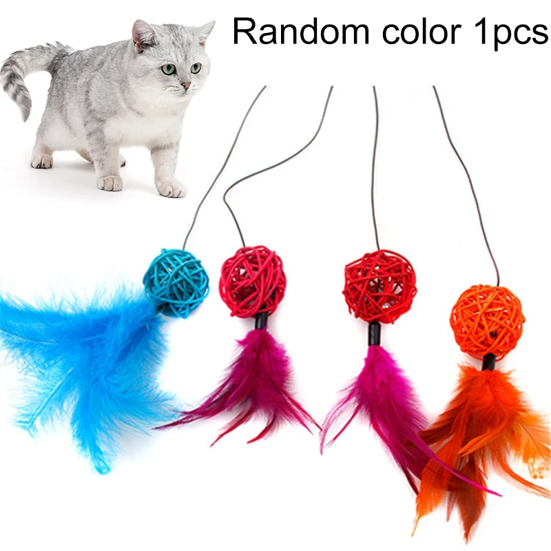 

1pcs Cat Toy Pet Rattan Ball Ring Style Funny Feather Cat Play Ball Cat Interactive Toys For Cats Kitten Random Color