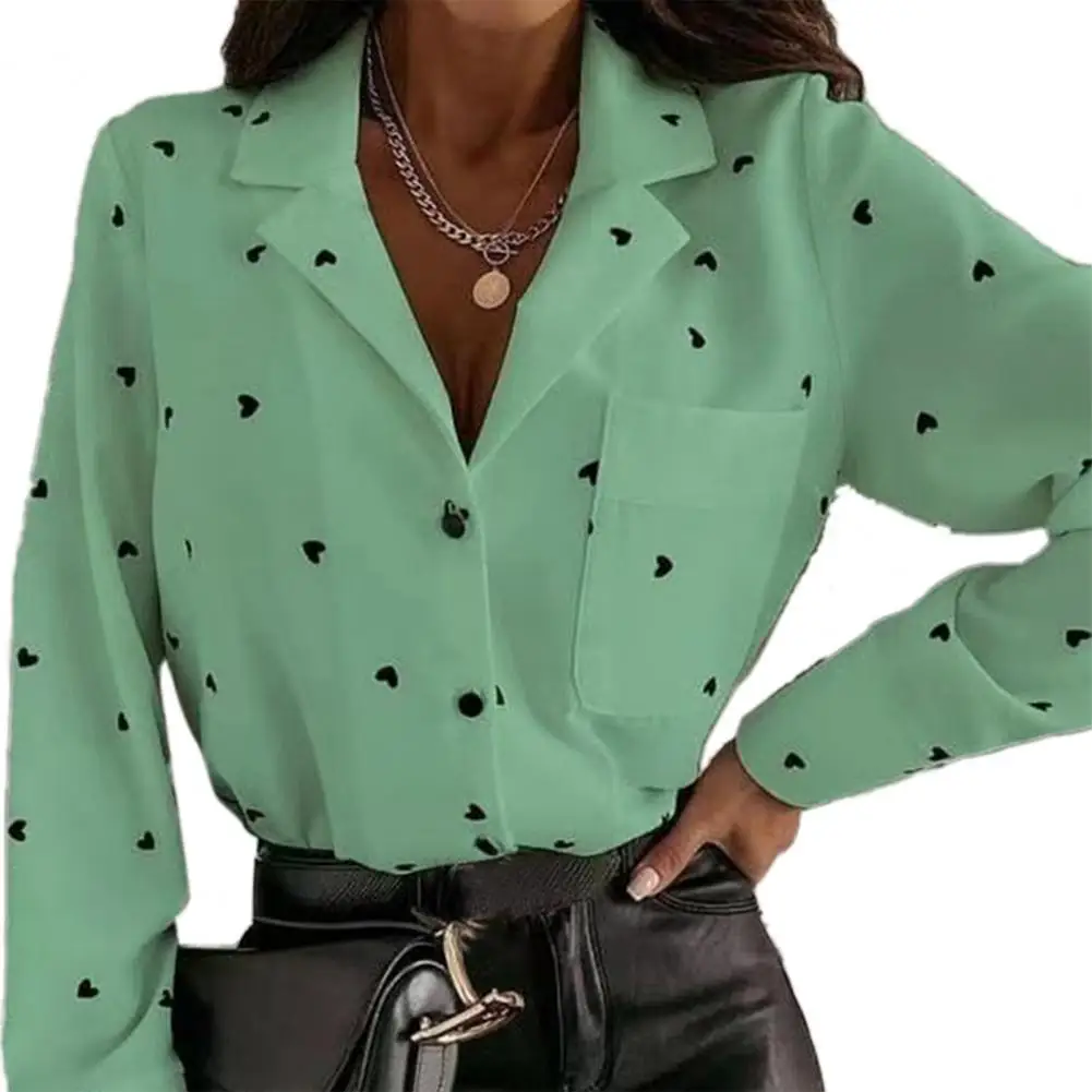 

Girls Blouse Loose Blouse Sexy Shirt Lapel Heart Printing Women Office Style Lightweight T-shirt for Date Tops Loose T Shirt tee