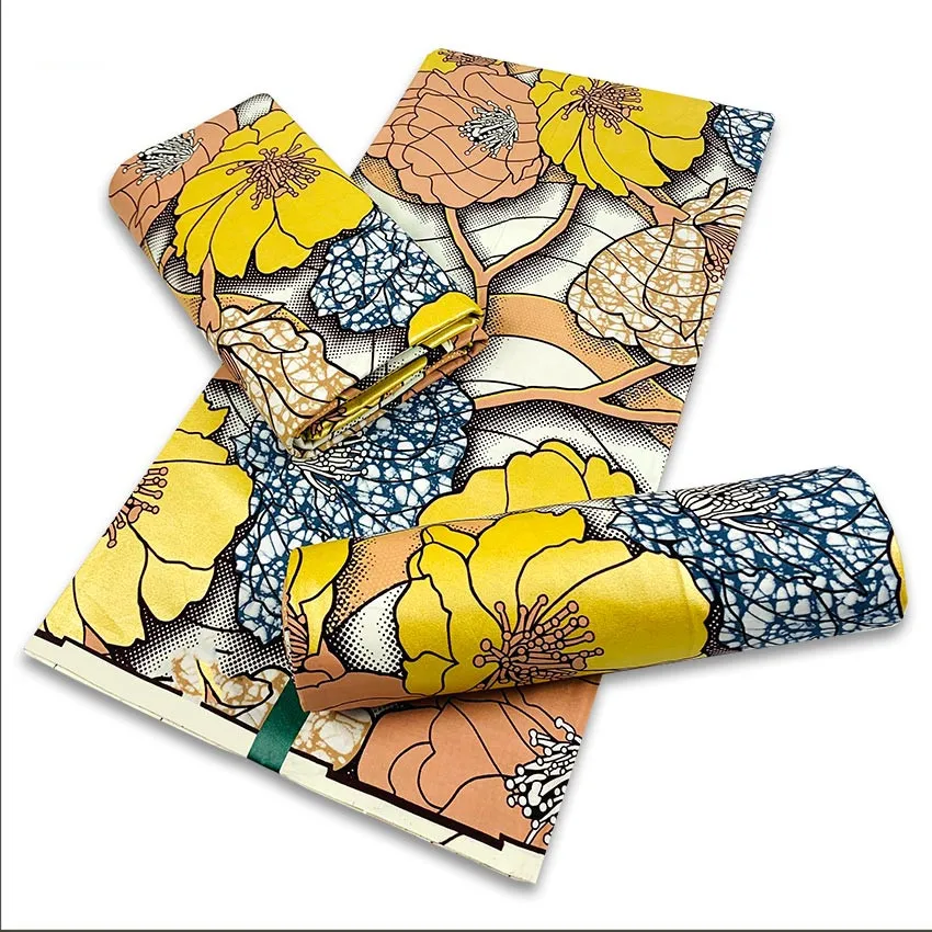 

Yellow Design Soft African Golden Wax Fabric 100% Cotton Prints Fabric Gold Nigeria Tissu Veritable Wax Fabric 6 yards Y718-6