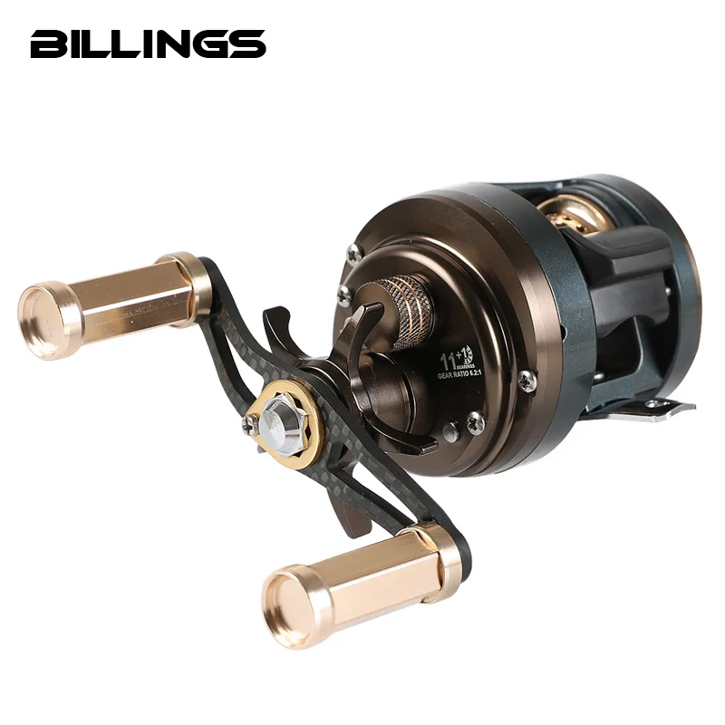 

BILLINGS Metal Fishing Reel Drum Wheel Bait Casting Lure Reel 11+1BB 5kg Max drag 215g Alloy Spool Carbon Handle Free reel bag