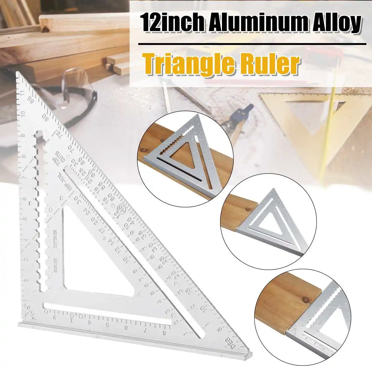 

Angle Ruler 12 inch Imperial Aluminum Alloy Triangular Measuring Ruler Woodwork Speed Square Triangle Angle Protractor