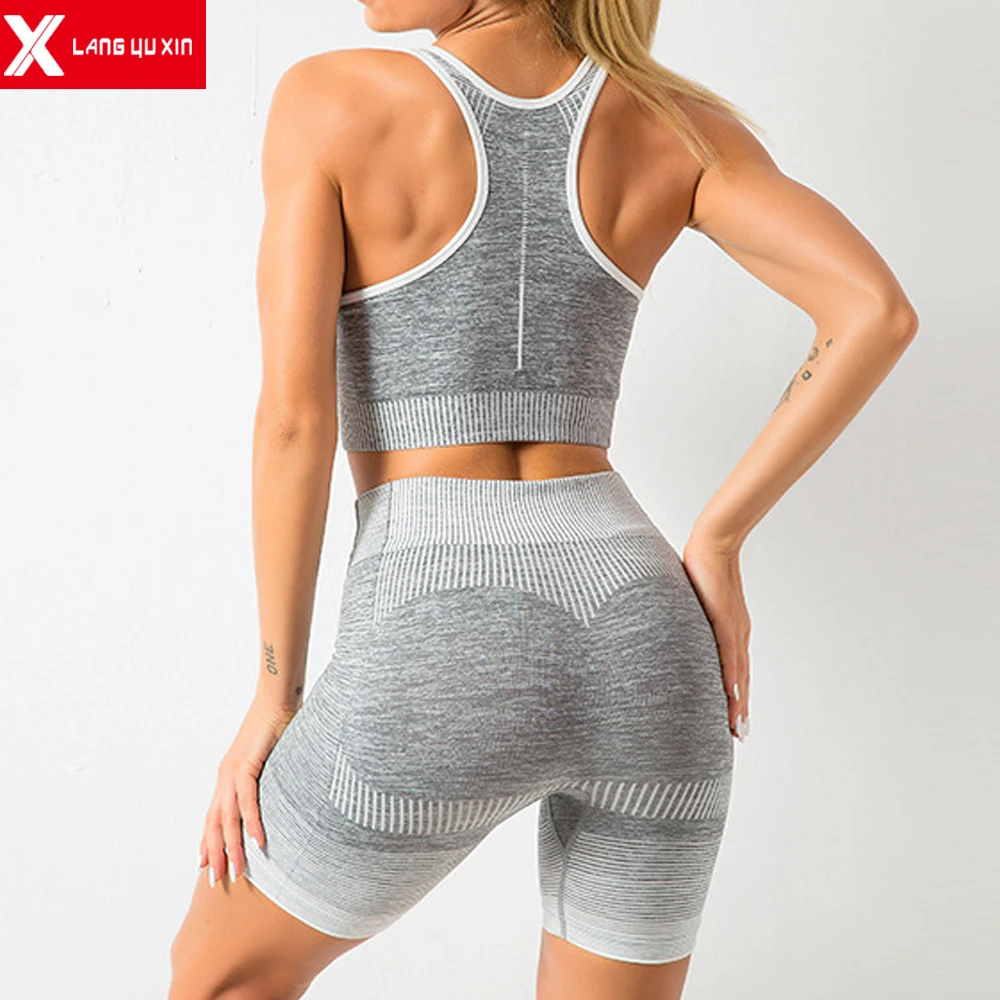 Женский спортивный костюм с бюстгальтером облегающий топ для йоги и тренировок