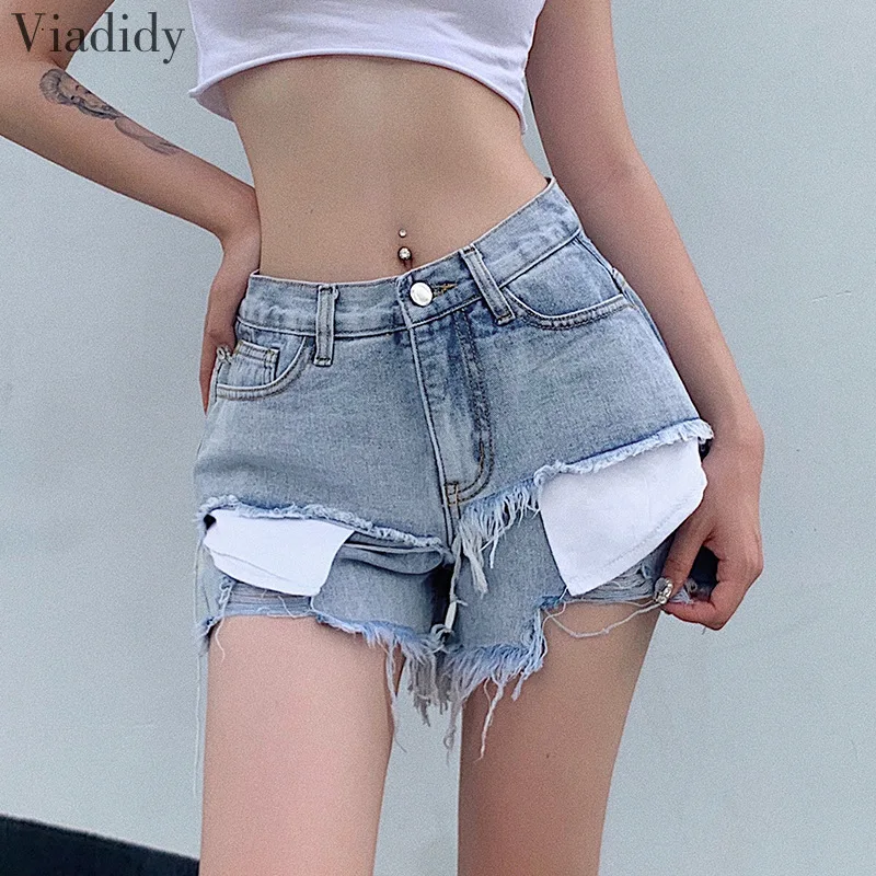 

Шорты женские джинсовые с карманами и бахромой, уличная одежда с высокой талией