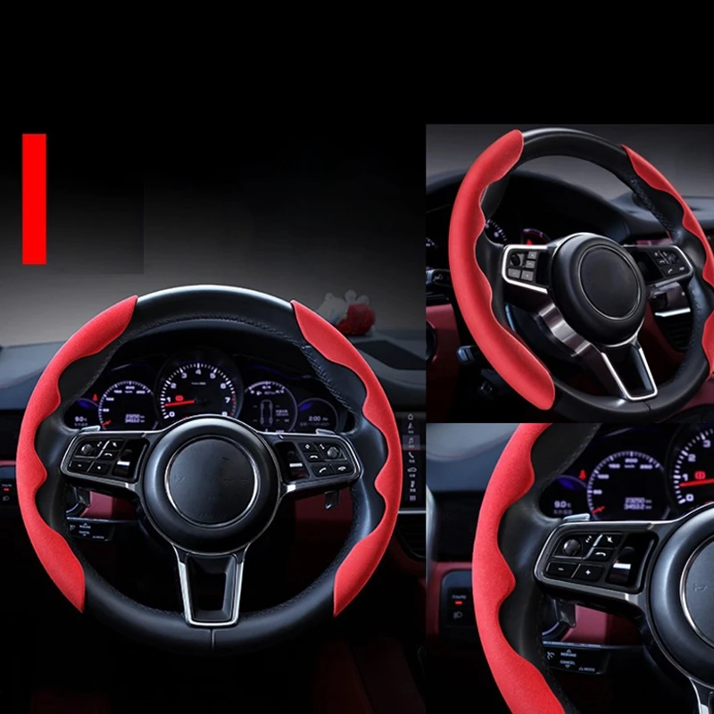 

2PCS Universal Car Suede Steering Wheel Cover Handle Anti-Slip Protection Cover for Benz Jeep Dodge Etc