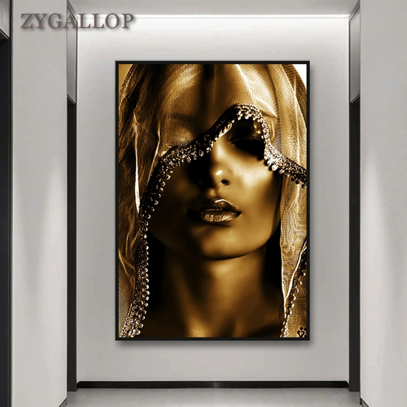 Женский тюрбан Золотая Картина на холсте золотые постеры и принты роскошные