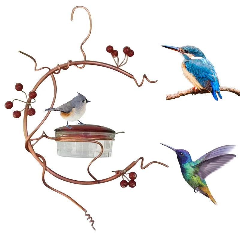 

Bird Feeder Courtyard Bird Feeder,red Berries Hummingbird Feeder Plastic Flower Iron Injector Supplies Outdoor Plastic Feeder