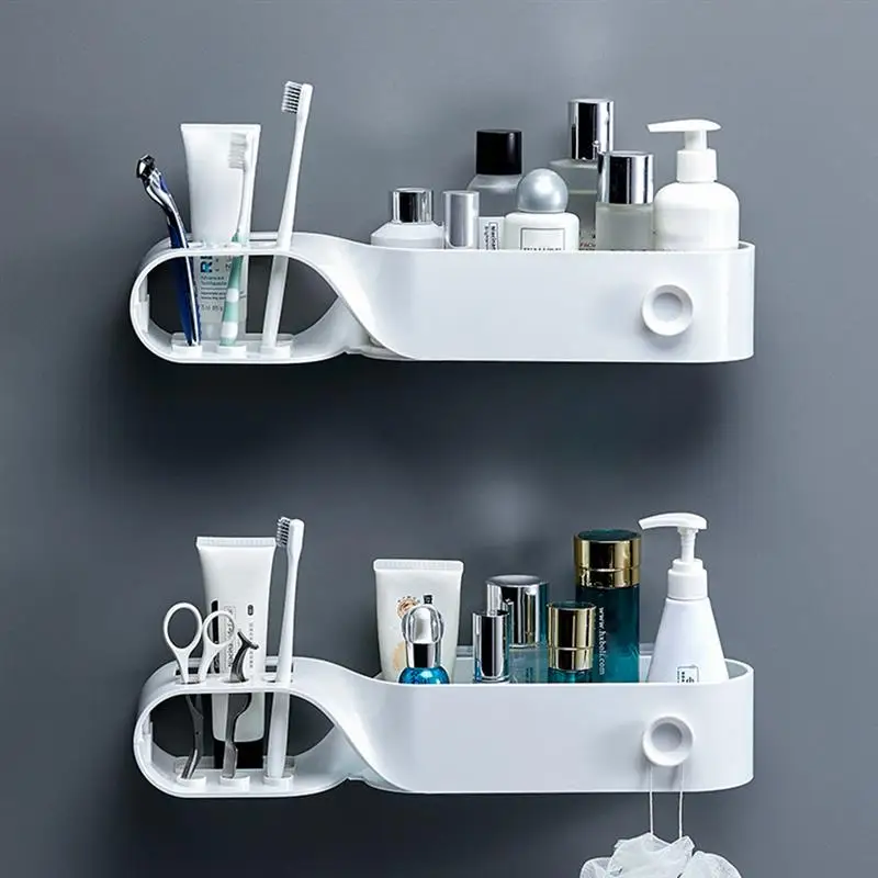 

Bathroom Shelves Wall Mount Organizer S-Shaped Toothbrush Toothpaste Holder Self Adhesive Storage Rack For Bathroom Accessories