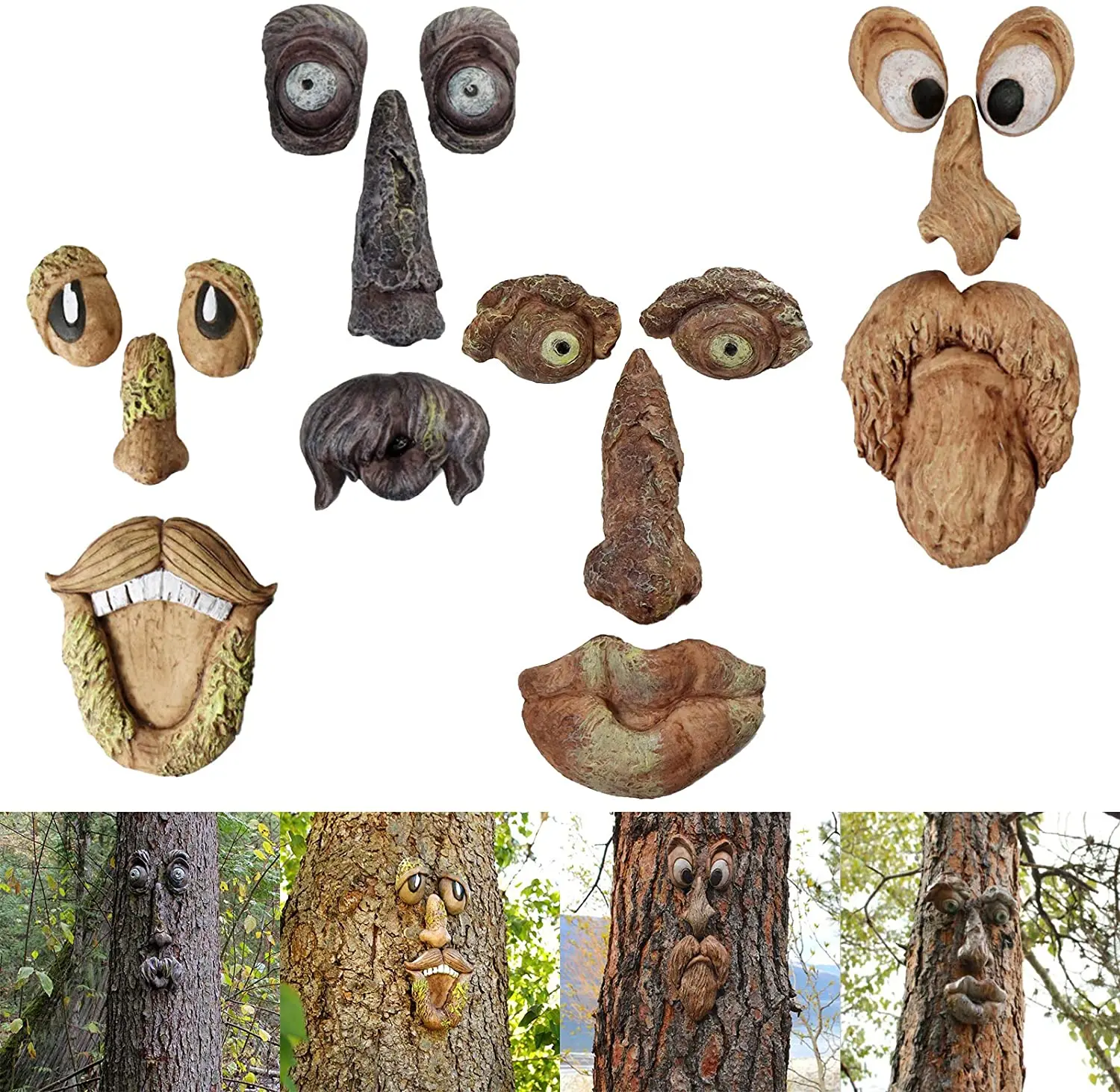 

Tree Face Decoration High-Quality 3D Realistic Garden Hanging Figurines Outdoor Resin Tree Hugger Ornament