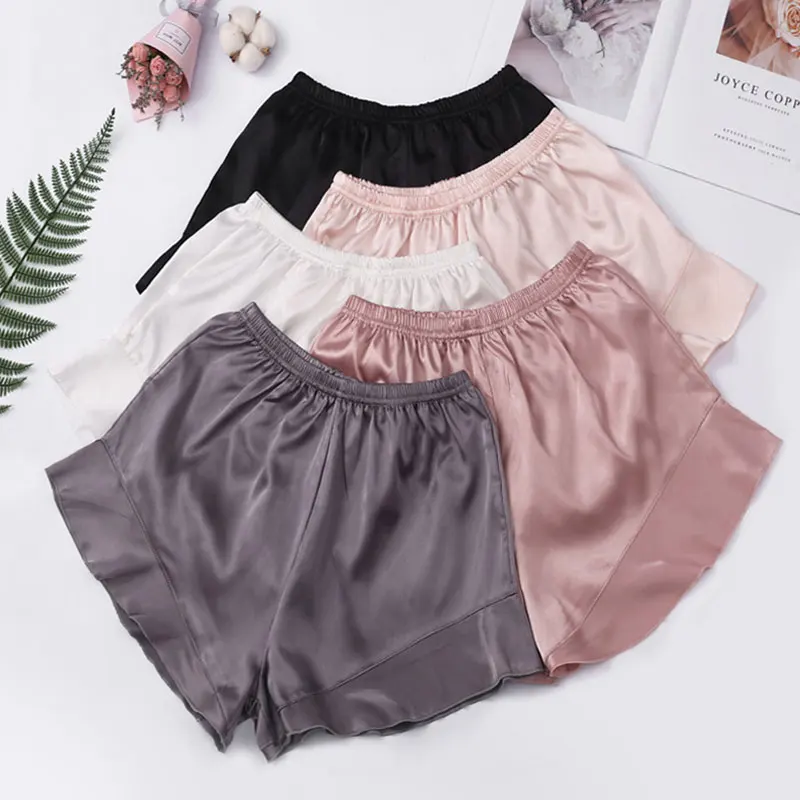 

Stain Silk Shorts Ruffle Women Underwear Safety Short Pants Summer Sexy Thin Loose Knicker Panties Under Skirt Shorts Boxer