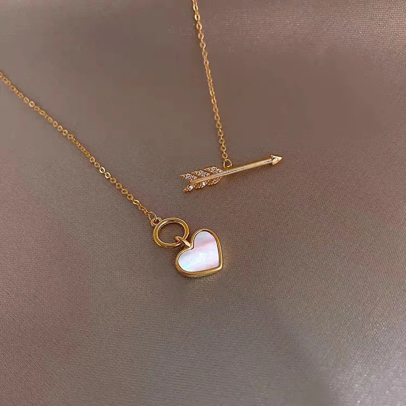 

2021 New Cupid Arrow Shell Love Pendant Short Necklace For Woman Fashion Korean Jewelry Luxury Party Unusual Girl's Neck Chain