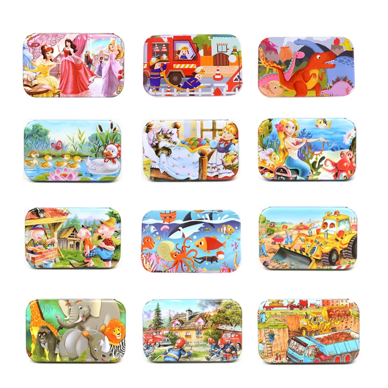 

60 Pieces Wooden Puzzle Toys for Children Cartoon Animal Vehicle Wood Jigsaw Baby Montessori Educational Toy Kids 2