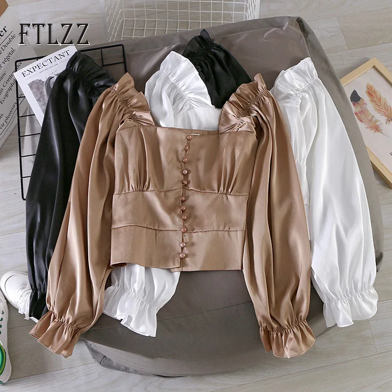 Женская короткая блузка из искусственного шелка однобортная пикантная