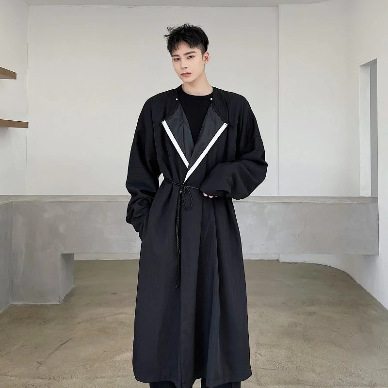 

Men's Wear 2021 Autumn Fashion New Belt Clothes Male Long Coat Loose Overcoat Trend Handsome Casual Windbreak