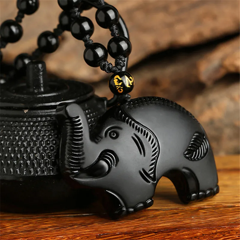 Прямая поставка натуральный черный Обсидиан Резной благоприятный милый слон