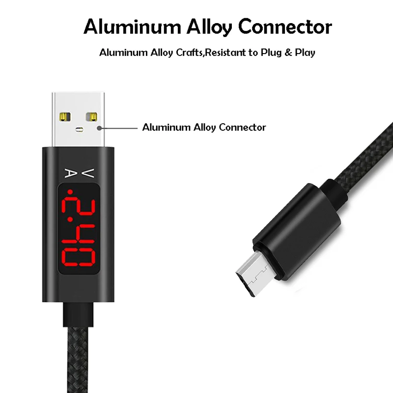 3A напряжение тока дисплей нейлоновая оплетка микро USB быстрая зарядка кабель для SAMSUNG S7 S6 Edge XIAOMI Redmi 6A Note 6 Pro 5A 4X