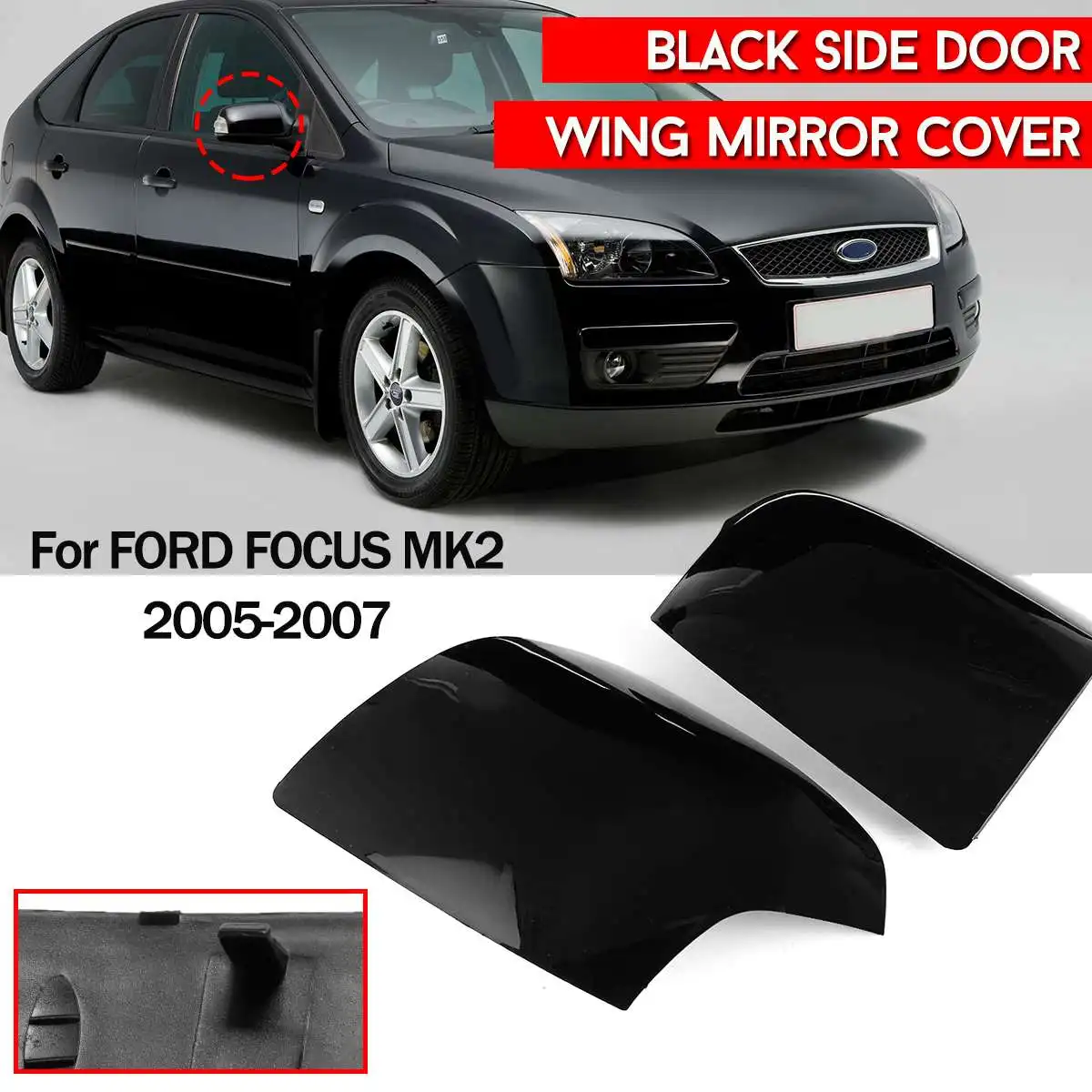

Left right side car rearview mirror wing cover box trim shiny blackfor forD for FOCUS MK2 2005 2006 2007 Styling