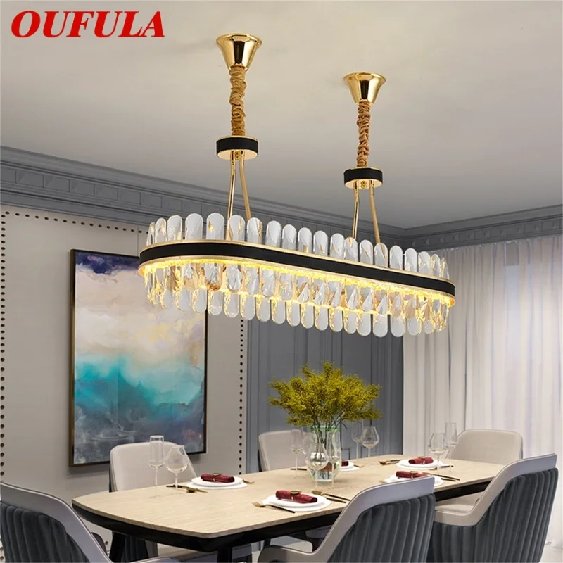 

OUFULA Oval Chandelier Crystal Pendant Lamp Postmodern Home Leather Round Light Fixture for Living Dining Room