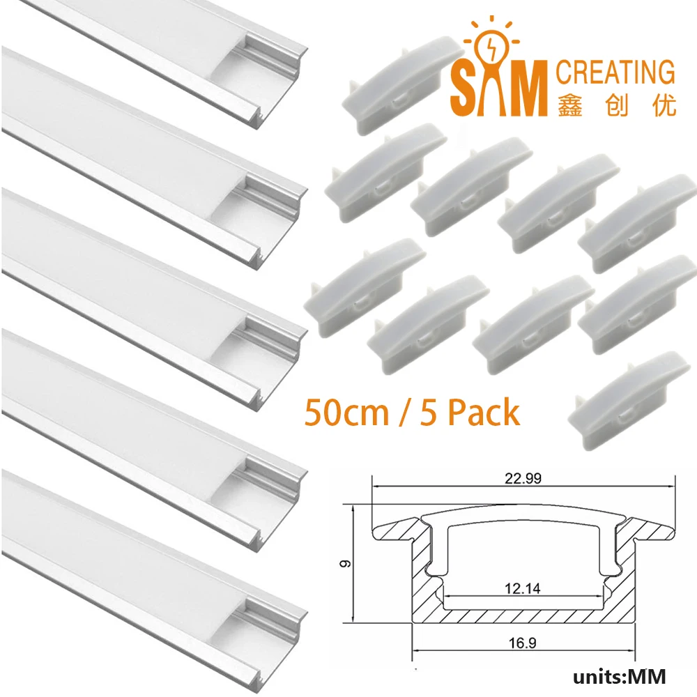 

0,5 м алюминиевый светодиодный профиль с диффузорным каналом для 12 В 24 в 5050 5630 3528 полосы света одного цвета RGB белый кухонный шкаф