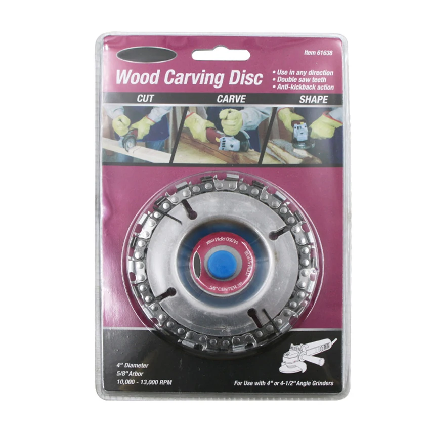 

1 set 4 inch Grinder Chain Disc Wood Carving Disc for 100/150mm Angle Grinder Carbide Cutting Chain Disc 22 Teeth 14000rpm