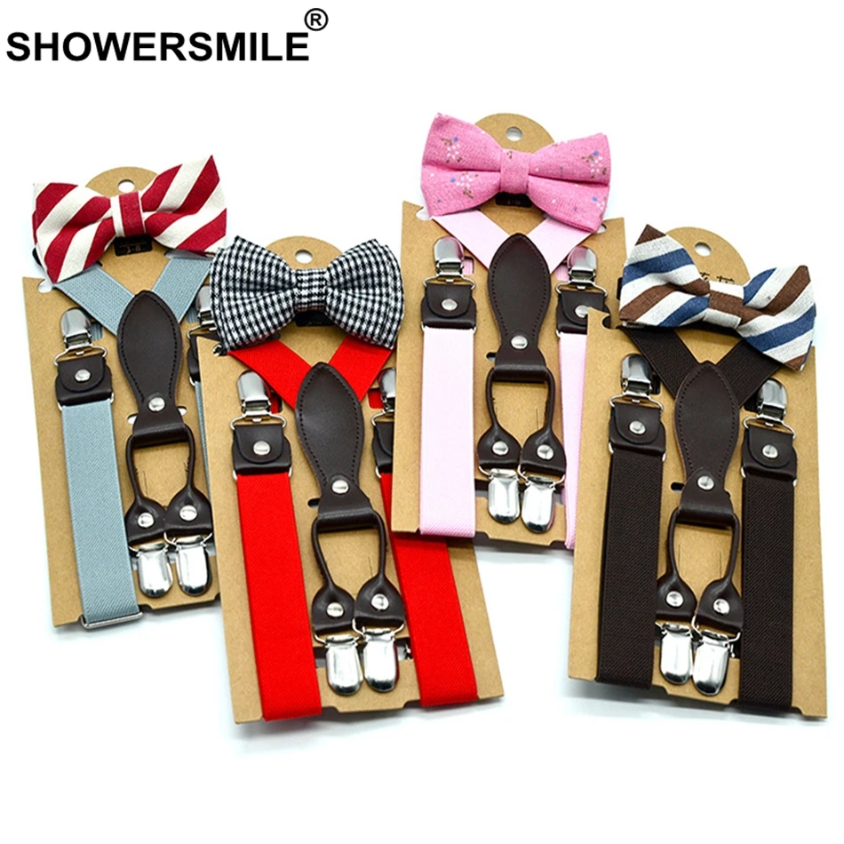 Детские подтяжки с галстуком бабочкой Shower Smile однотонные красные на лямках для