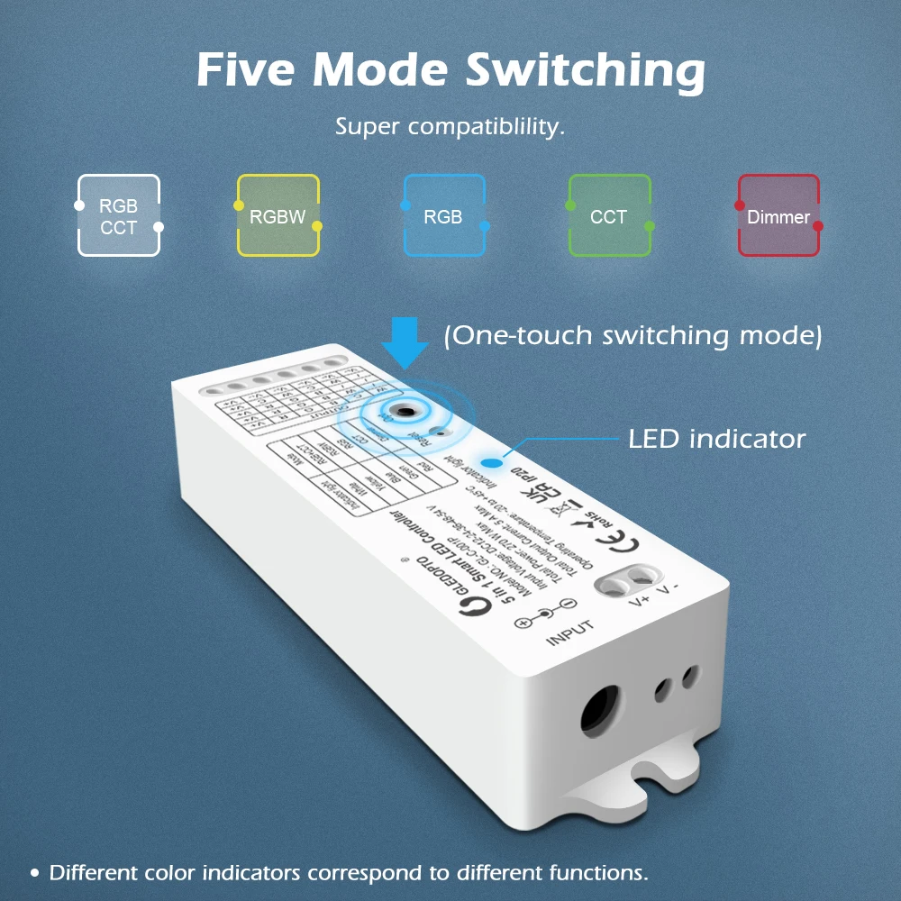 Контроллер Zigbee 5 в 1 светорегулятор для светодиодных лент RGB/ CCT совместим с