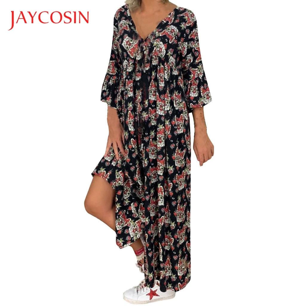 JAYCOSIN Длинное Платье женское повседневное свободное размера плюс с принтом Vestidos