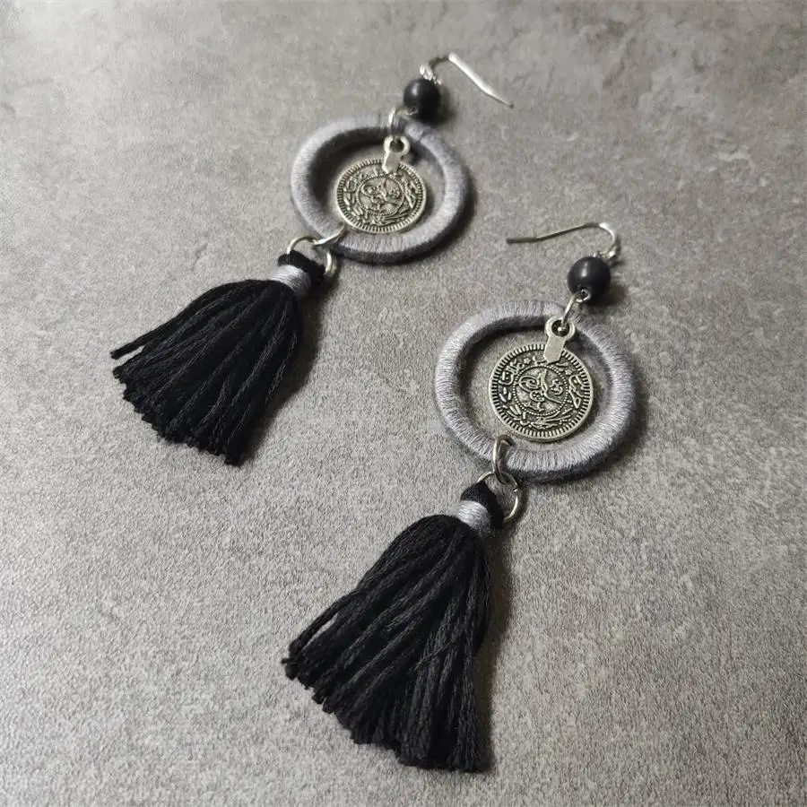 Новинка зимние богемные серебряные серьги металлическая монета очаровательные