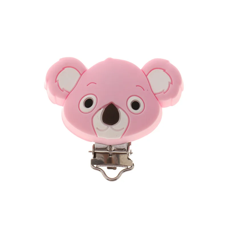 Fkisbox 2pcs Mouse Pacifier Clip Silicone Bead Baby Teether& Plastic Teething Accessories Nipple Clasps Toy DIY Round Koala