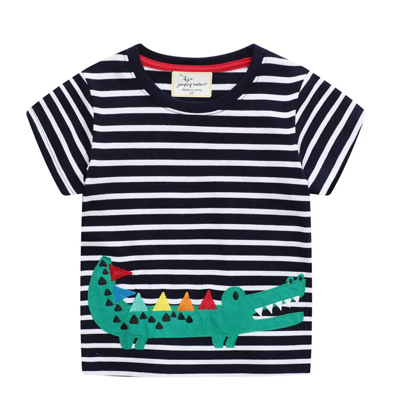 

Summer Cotton Crocodile Applique Cute Boys Girls T Shirts Short Sleeve Baby Casual Tees Kids Stripe Tops Clothing