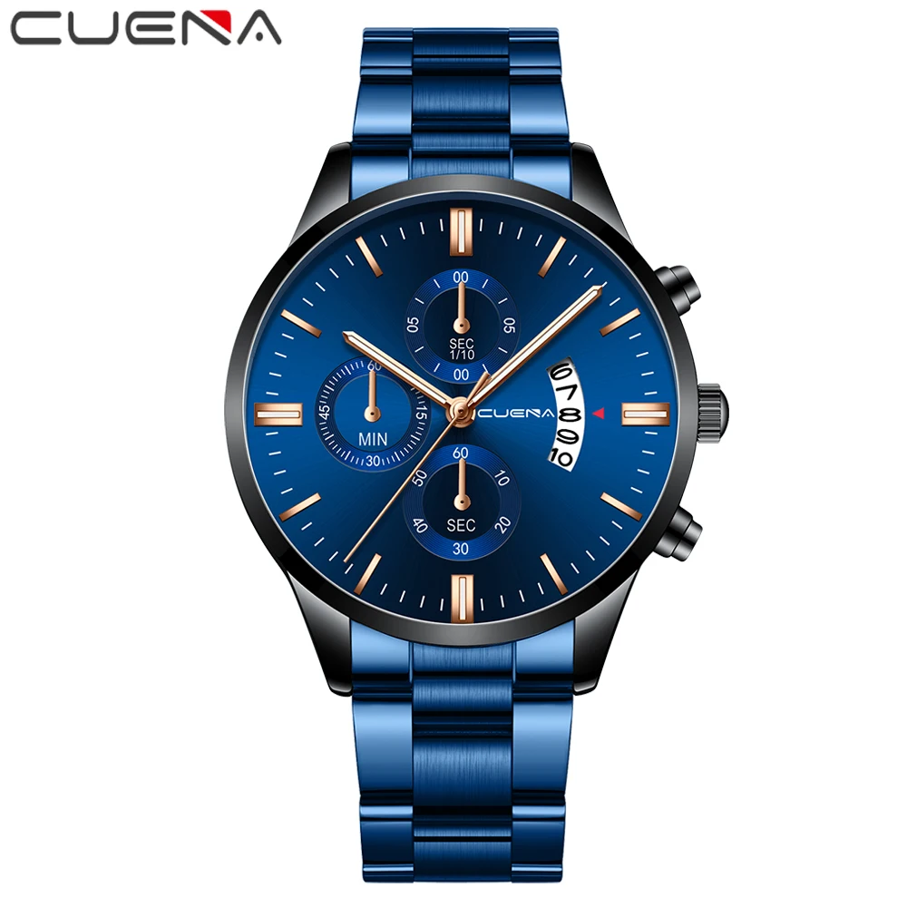 

Relogio Masculino New CUENA Fashion Brand Mens Watches Full Steel Business Quartz Watch Men Military Sports Waterproof Clock