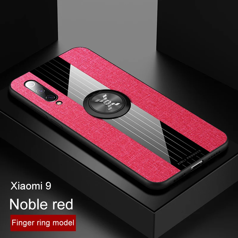 Red With Ring Для Xiaomi Mi 9 чехол Роскошный тканевый Чехол ударопрочный жесткий чехол для xiomi Xiaomi Mi 8 Lite 9 SE 9T чехол для телефона металлический держатель кольца - Цвет: Red With Ring