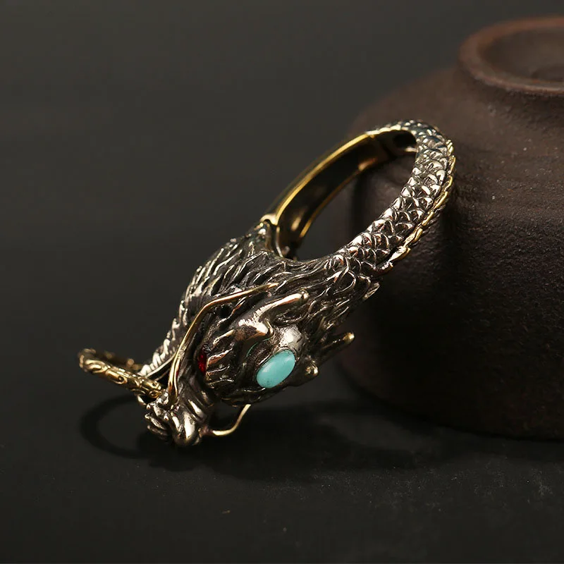 Медный автомобильный брелок с головой дракона кольцом винтажный высококлассный