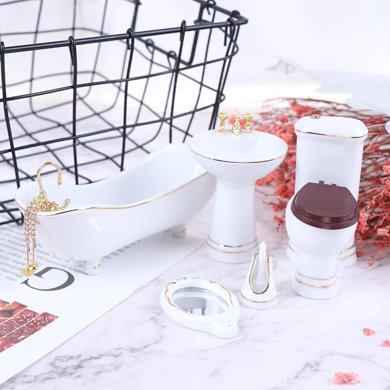 Аксессуары для ванной комнаты керамические наборы кукол 1:12 миниатюрная мебель