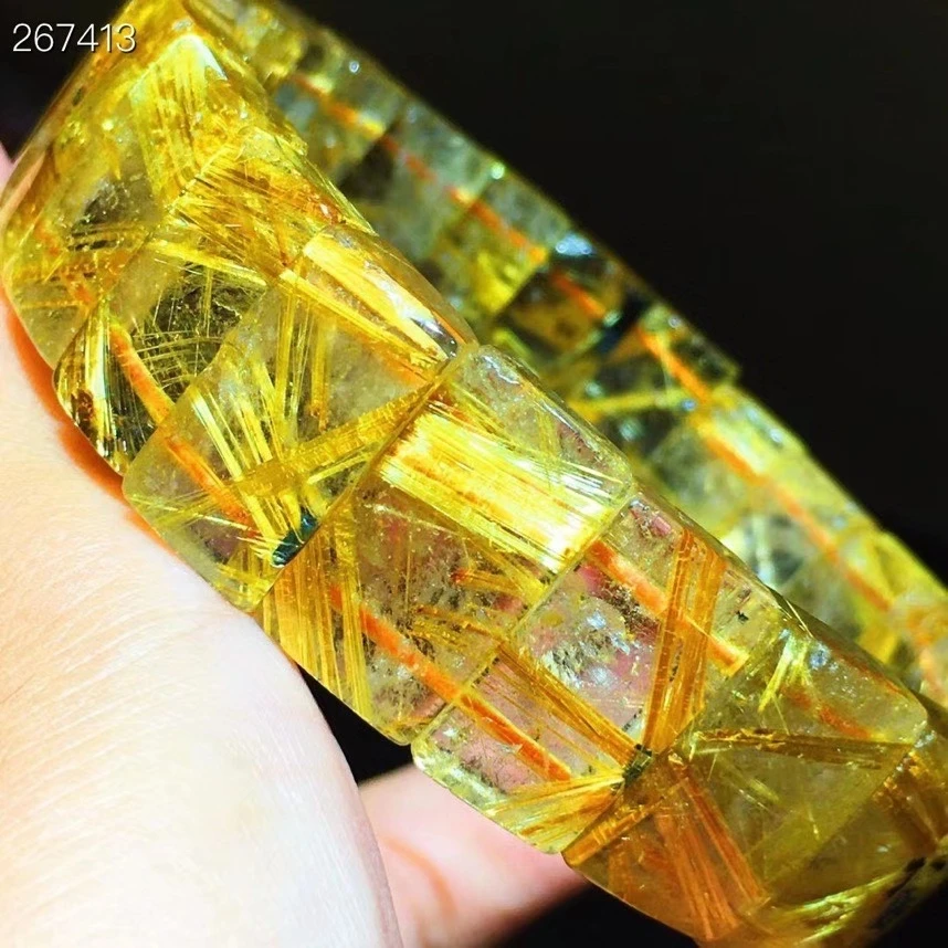 

Natural Brazil Gold Rutilated Titanium Quartz Bracelet 18.4x10.2x5.8mm Crystal Woman Wealthy Rectangle Beads Bracelet Bangle