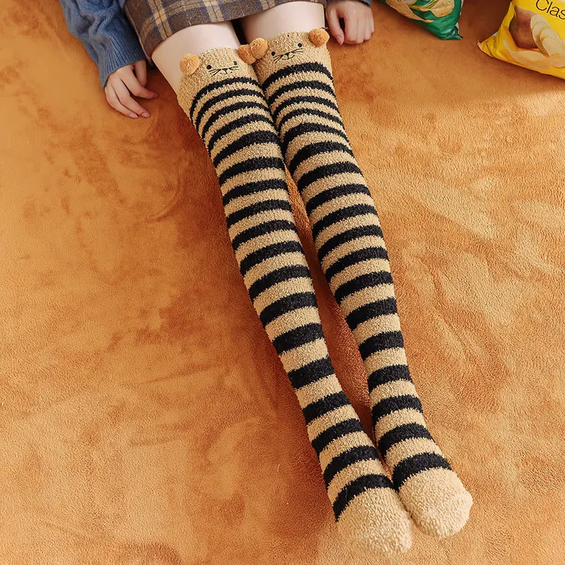 

Big Girls Knee High Socks Toddler Leggings Japanese Kawaii Baby Girls Colorful Winter Thickening Coral Velvet House Floor Socks
