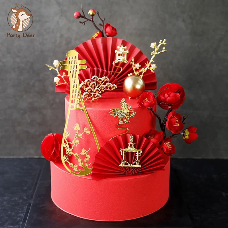 Луте павильон PineTree Crane Топпер для торта на день рождения вечерние украшения цветы